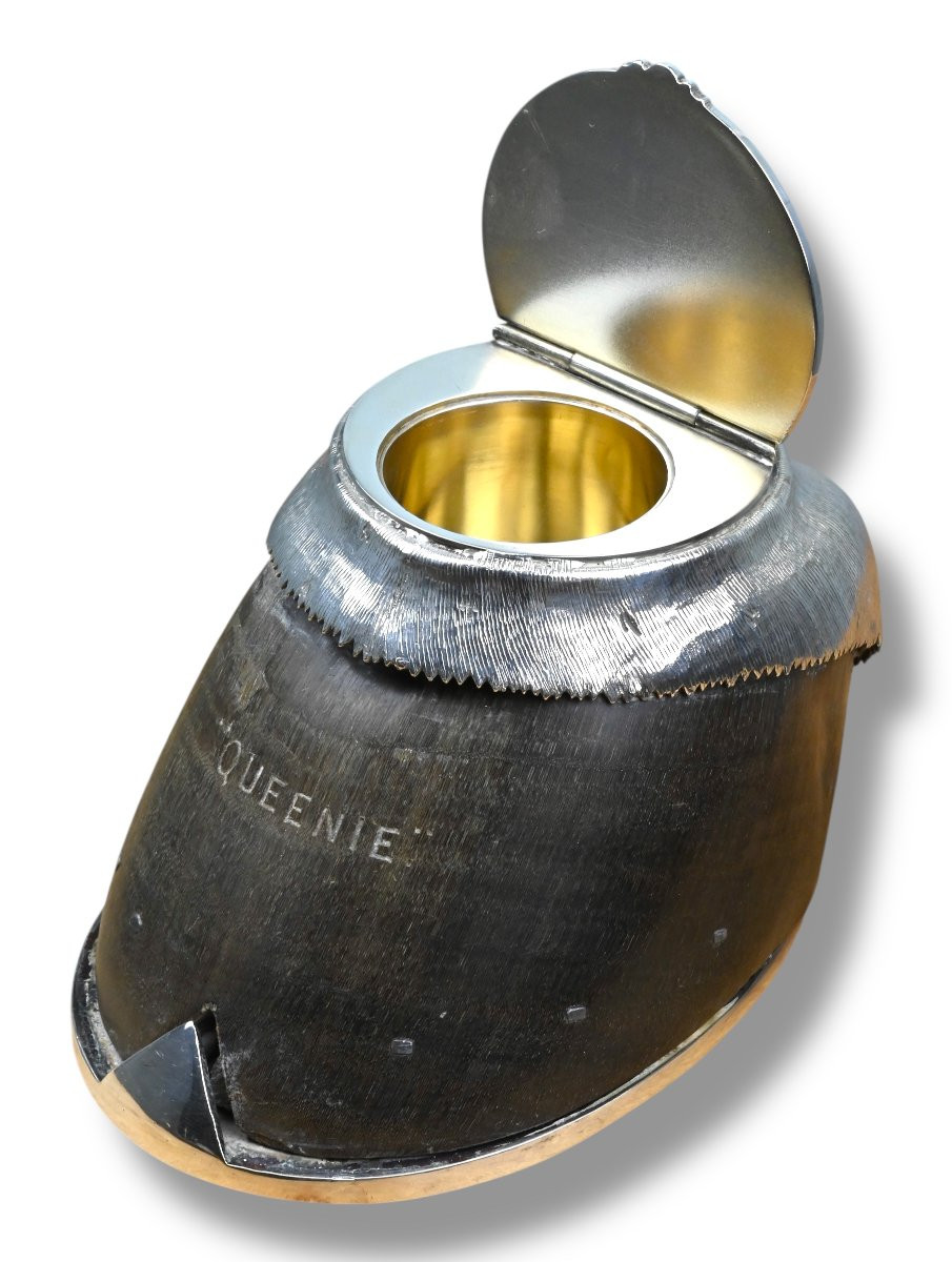 Encrier en Argent Doré avec sabot équin - Début du 20e siècle-photo-3